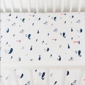 Like New Little Unicorn Muslin Nautical Crib Sheet